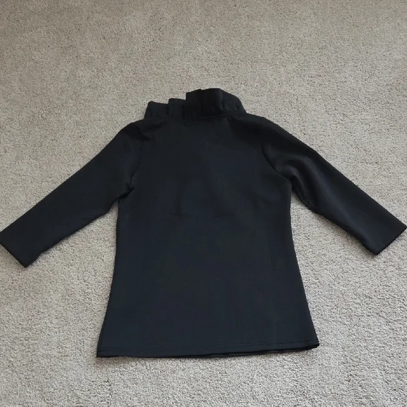 NWOT Gretchen Scott Designs Black Jersey Ruffleneck 3/4 Sleeve Top - Picture 3 of 5